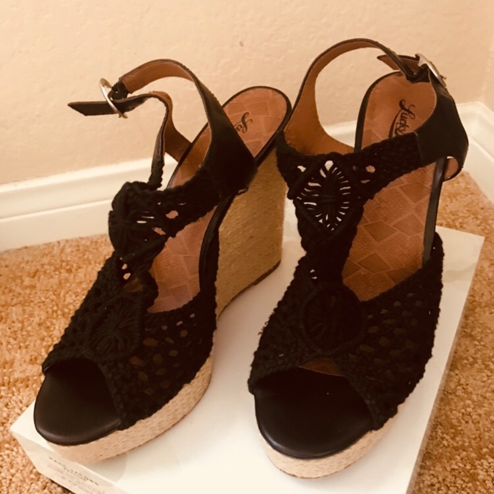 Lucky Black macramé wedges